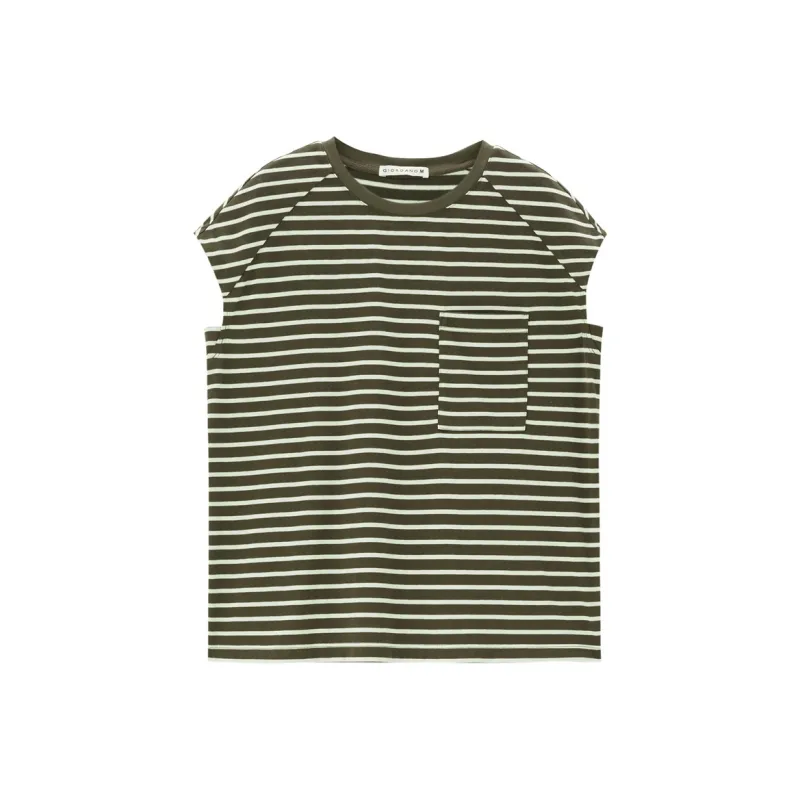 UNIQLO T Shirt Women's Vintage Coffee White Stripes-0