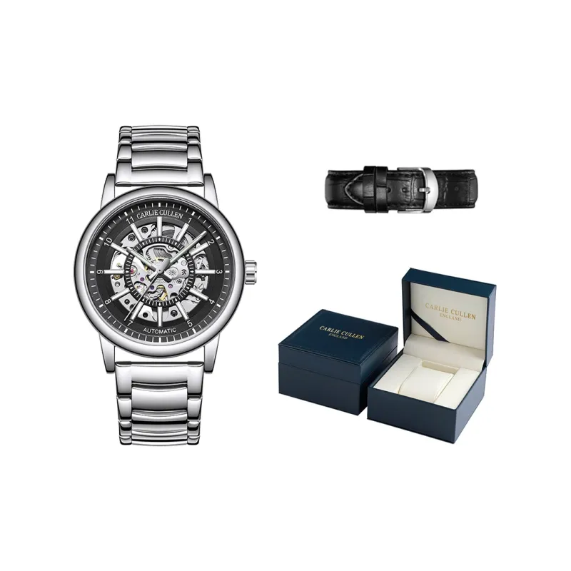 CARLIECULLEN Black Knight Series Automatic Mechanical Movement Stainless Steel Watchband Watch Men's Watches Black Dial-16