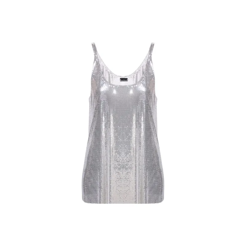 Paco Rabanne Sleeveless Metallic Mesh Tank Top-0