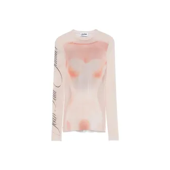 Jean Paul Gaultier Printed Le Classique Mesh Top 'Pale Pink/Dusty Pink'
