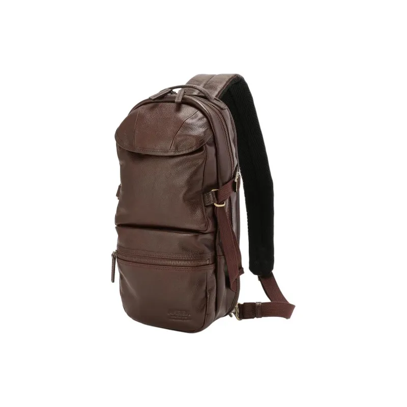 AVIREX Cow Leather One Shoulder Crossbody Bag, Sling Bag Regular Men's Dark Brown-1