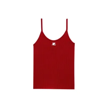 COURREGES Logo Embroidered Ribbed Sleeveless Top