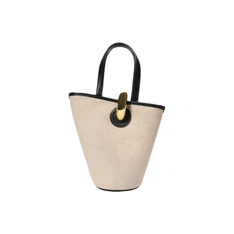 Jacquemus Cotton With Linen Bucket Bag, One Shoulder Handbag Small Size Women's Light Taupe-3
