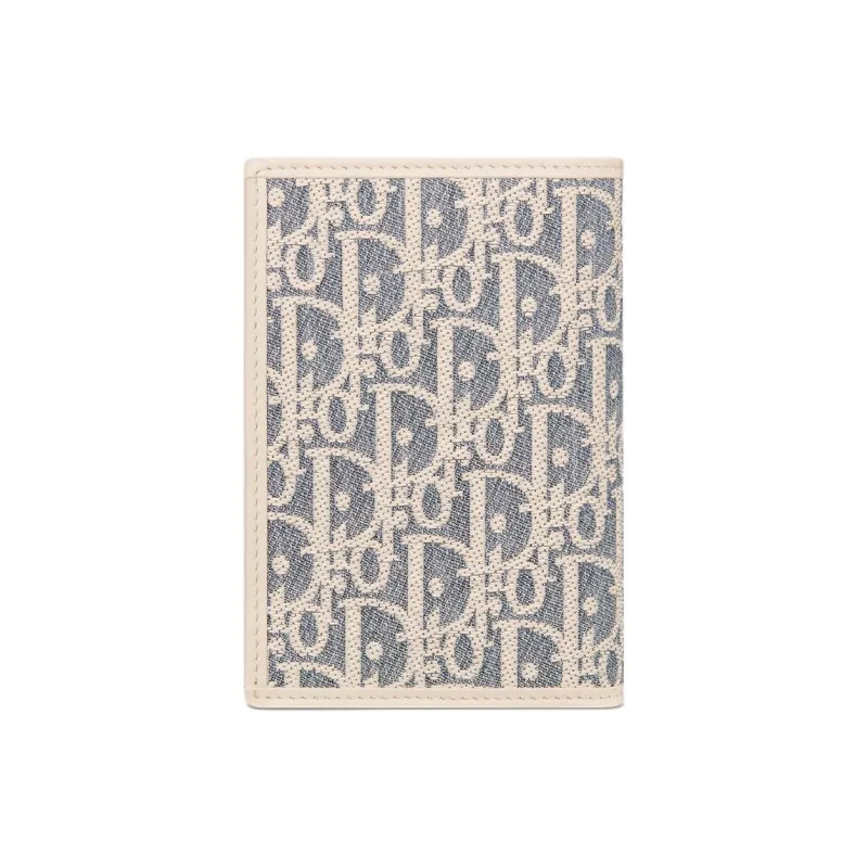 DIOR 30 Montaigne Cotton With Cow Leather Passport Holder Women's Blue-2