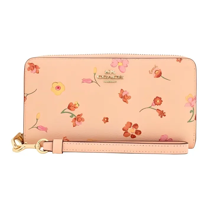 COACH Zip Around Canvas With Leather Wallet Small Size Women's Gold/Faded Blush-1