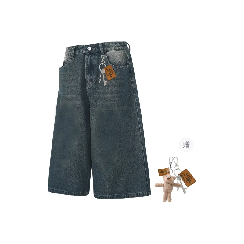 HOKLV Denim Shorts Unisex Vintage Blue-18