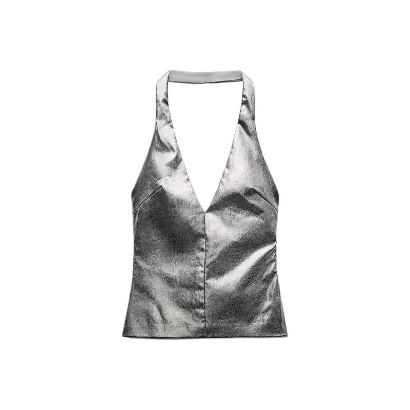 ZARA Tank Tops Women's Silver-0