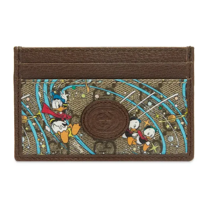 GUCCI Disney Collaboration Leather Logo Canvas With Leather Card Holder Unisex Ebony-1