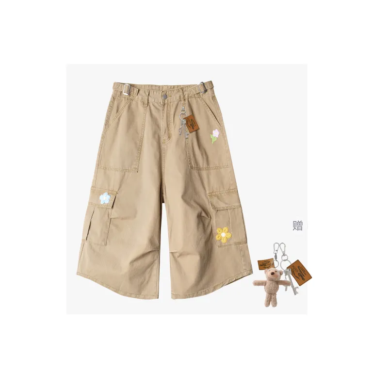HOKLV Denim Shorts Unisex Burgundy-41