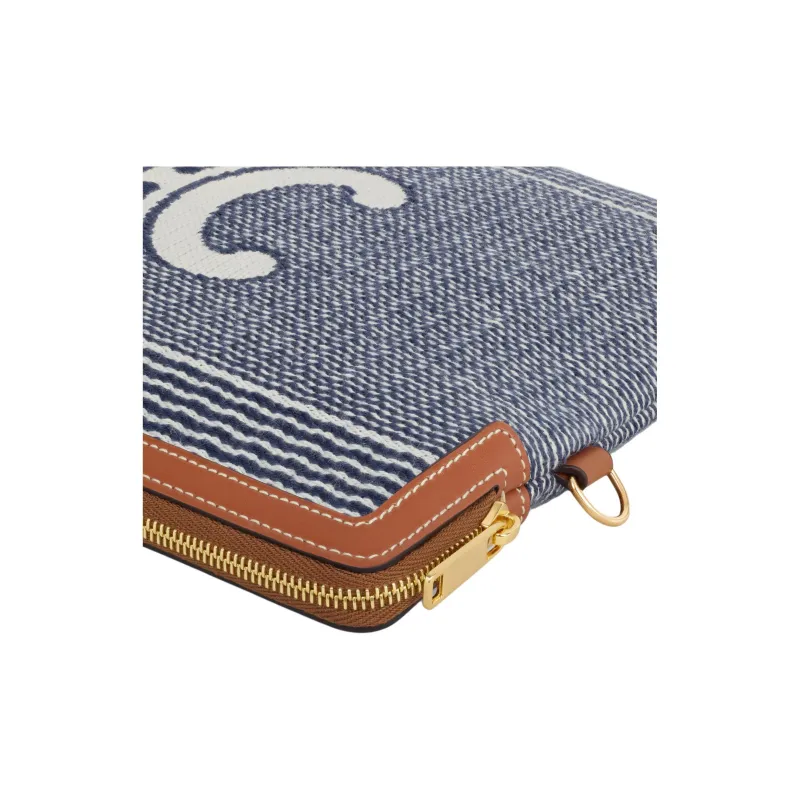 CELINE Triomphe Fabric Clutch Small Size Women's Blue & Beige-3