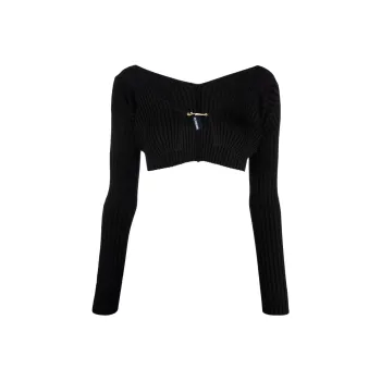 Jacquemus La Maille Pralu Micro Charm Logo Cardigan Black