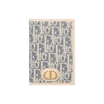 DIOR 30 Montaigne Cotton With Cow Leather Passport Holder Women's Blue