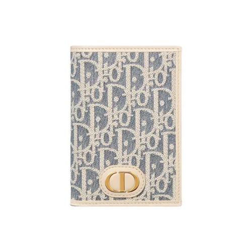 DIOR 30 Montaigne Cotton With Cow Leather Passport Holder Women's Blue