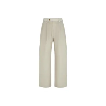 HUGO BOSS SS24 Relaxed-Fit Trousers In Virgin Wool Casual Pants Men's Light Beige
