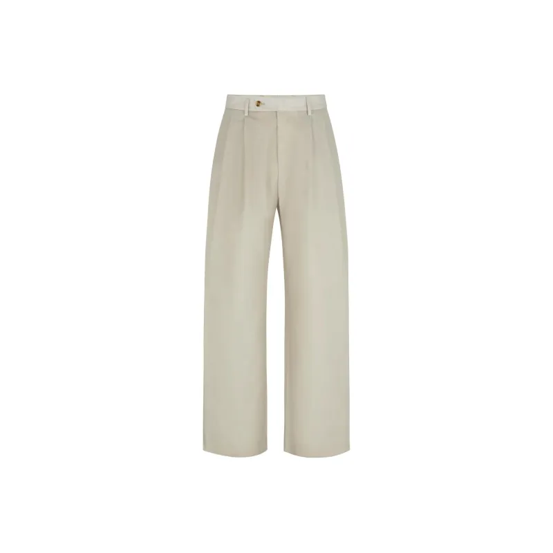 HUGO BOSS SS24 Relaxed-Fit Trousers In Virgin Wool Casual Pants Men's Light Beige-0