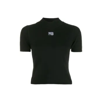 Alexander Wang Foundation Bodycon Ss Logo Patch Mock Neck Top Black