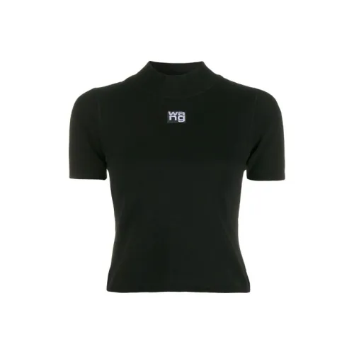 Alexander Wang Foundation Bodycon Ss Logo Patch Mock Neck Top Black