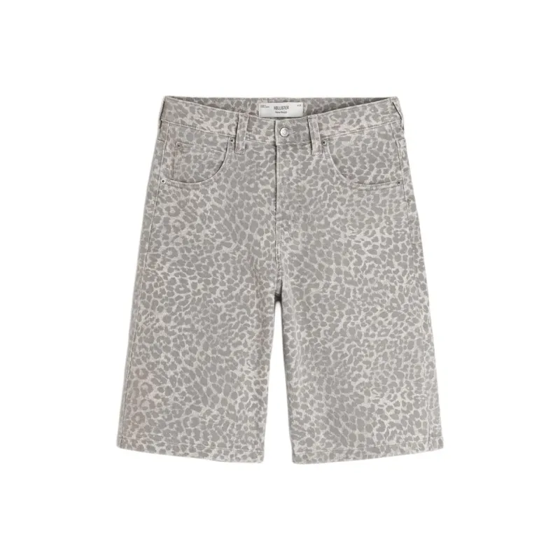 Hollister Denim Shorts Men's White Leopard Print-0