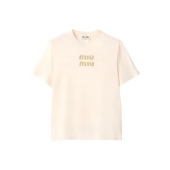 MIU MIU Logo Embellished Crewneck T Shirt