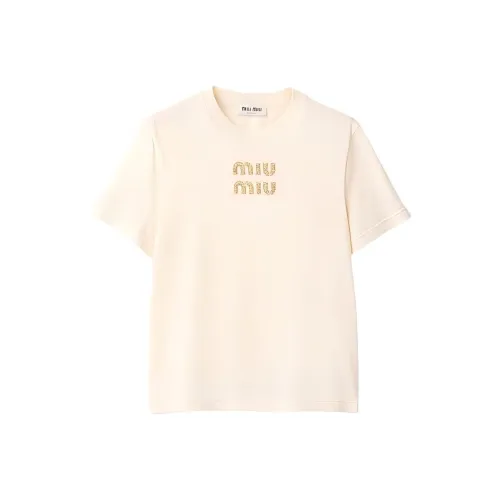 miu Sunglasses miu Sunglasses Logo Embellished Crewneck T Shirt