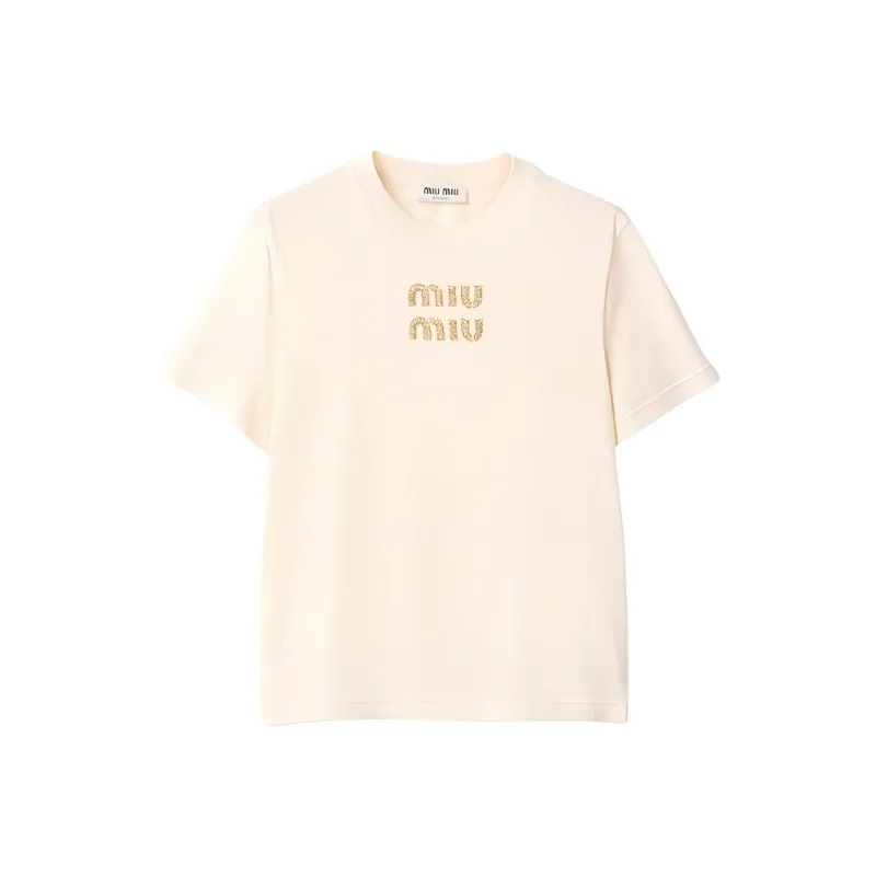 MIU MIU Logo Embellished Crewneck T Shirt-0