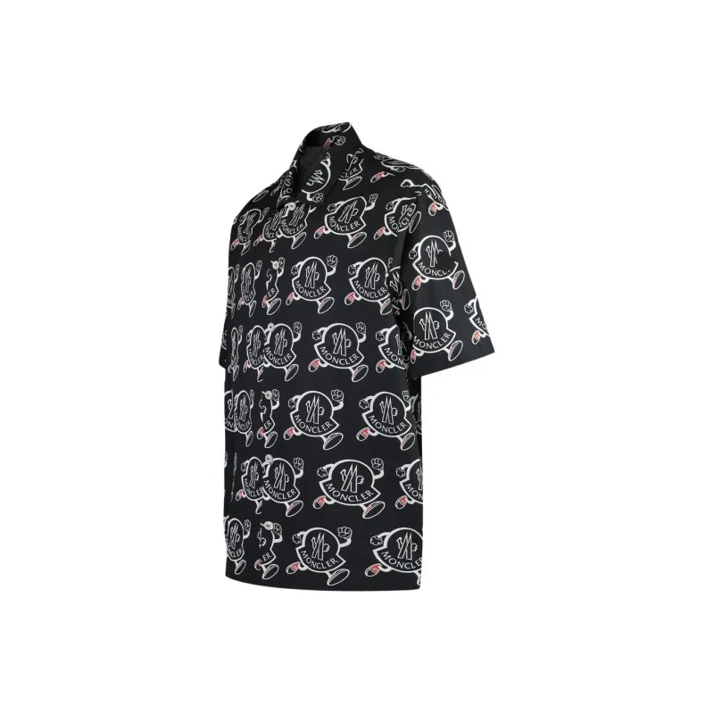 Moncler All Over Logo Collared Short Sleeve Shirt-2