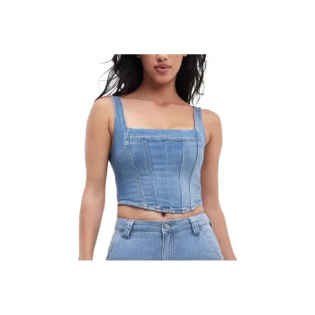 GUESS Denim Bustier Top Tank Tops Women's Blue