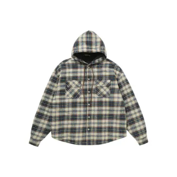 Makemore Puffer Jacket Men's Brown Blue Plaid