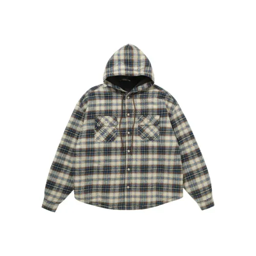 Makemore Puffer Jacket Men's Brown Blue Plaid