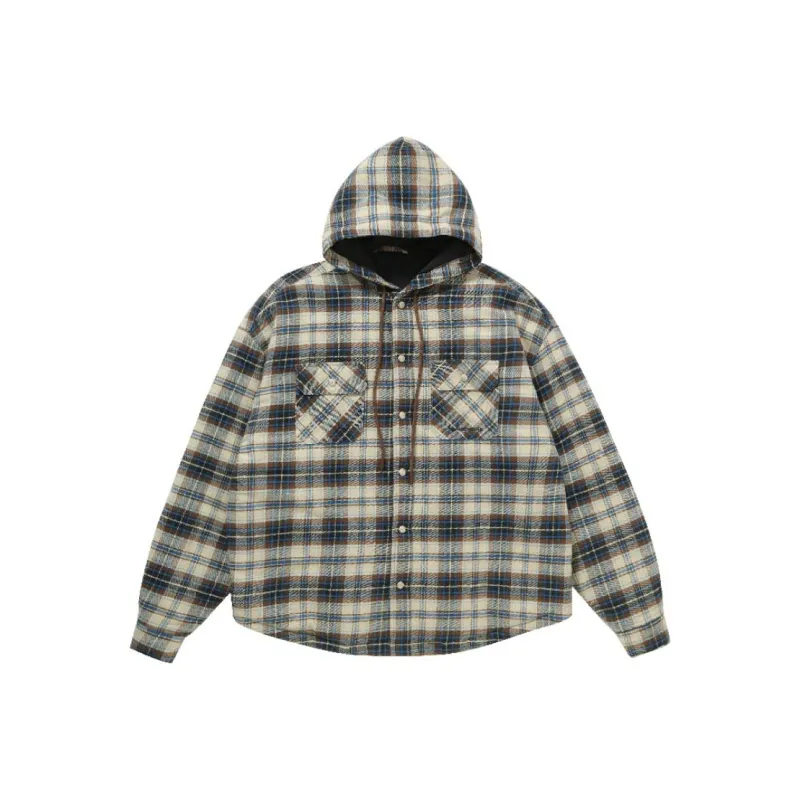 Makemore Puffer Jacket Men's Brown Blue Plaid-0