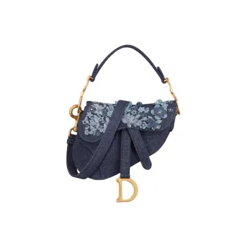 DIOR Saddle Cotton Saddle Bag, Shoulder Bag, Crossbody Bag, Handbag Mini Women's Denim Blue