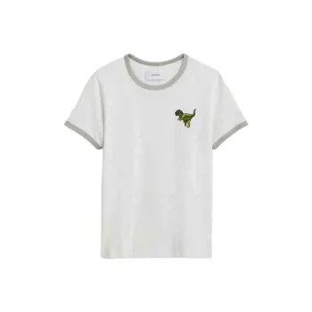 COACH Rexy Logo Print Crew Neck Pullover T Shirt Women's Light Gray