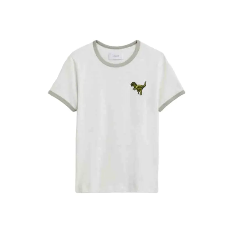 COACH Rexy Logo Print Crew Neck Pullover T Shirt Women's Light Gray-0