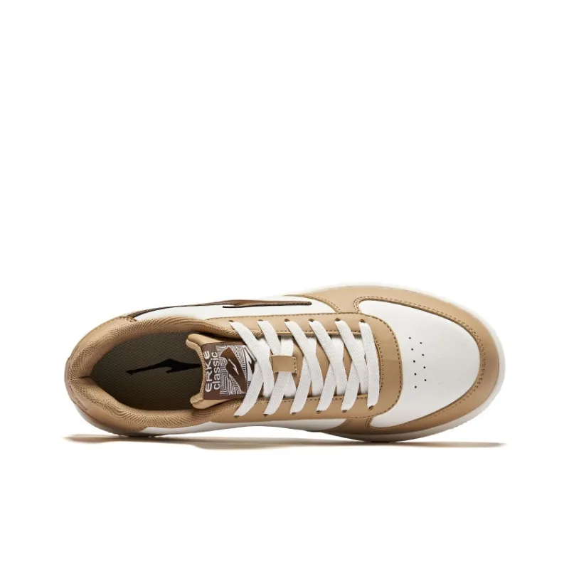 Erke Skateboard Coverage, Cushioning, Lightweight Low Top Skateboard Shoes Men's White Khaki-2