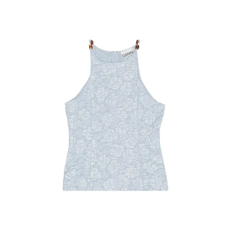 GANNI Floral-jacquard Tank Top-0