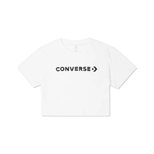 Converse Puff Wordmark Crop Tops Women's White