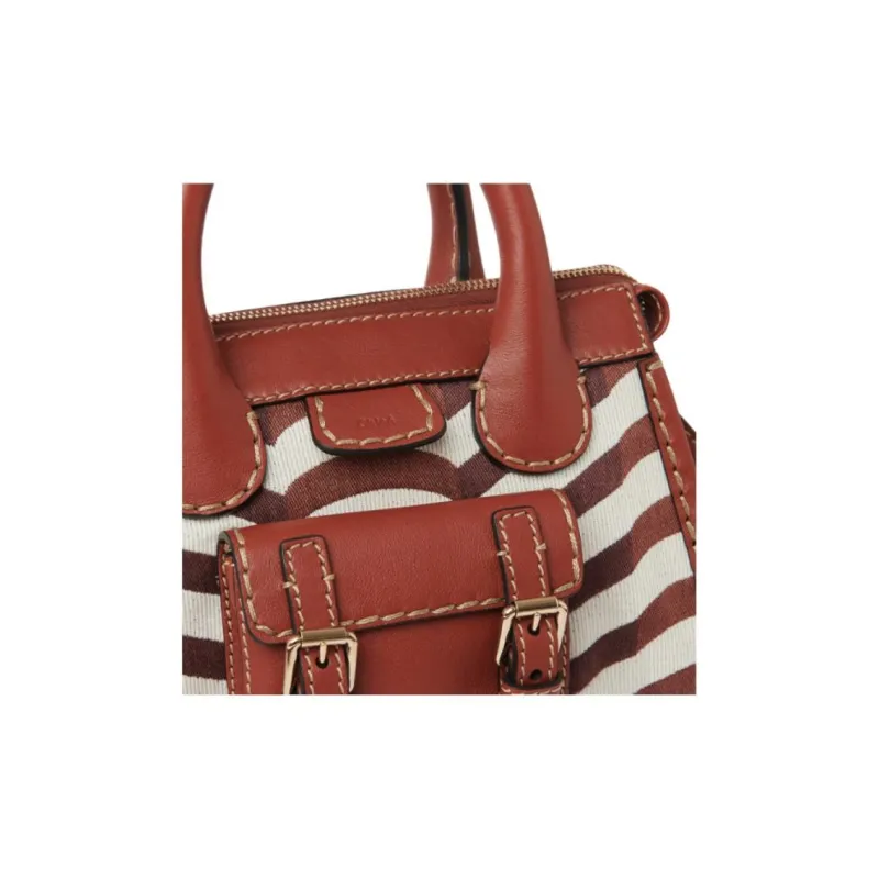Chloe Edith Cow Leather Shoulder Bag, Crossbody Bag, Handbag Mini Women's Brown & White-4
