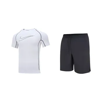 Nike Casual Sportswear Men White T-Shirt+Black Shorts