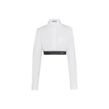 PRADA FW22 Women's Contrast Trim Logo Crop Top White