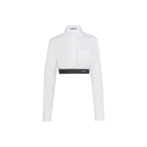 PRADA FW22 Women's Contrast Trim Logo Crop Top White