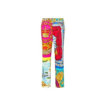 MOSCHINO Scarf Print Cotton Bull Trousers Casual Pants Men's Red
