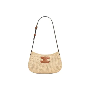 CELINE TILLY Plant Material With Cow Leather Trim Shoulder Bag Medium Size Women's Natural & Tan