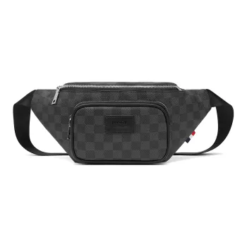 FAIRWHALE Synthetic Leather One Shoulder Crossbody Fanny Pack Unisex Black & Gray