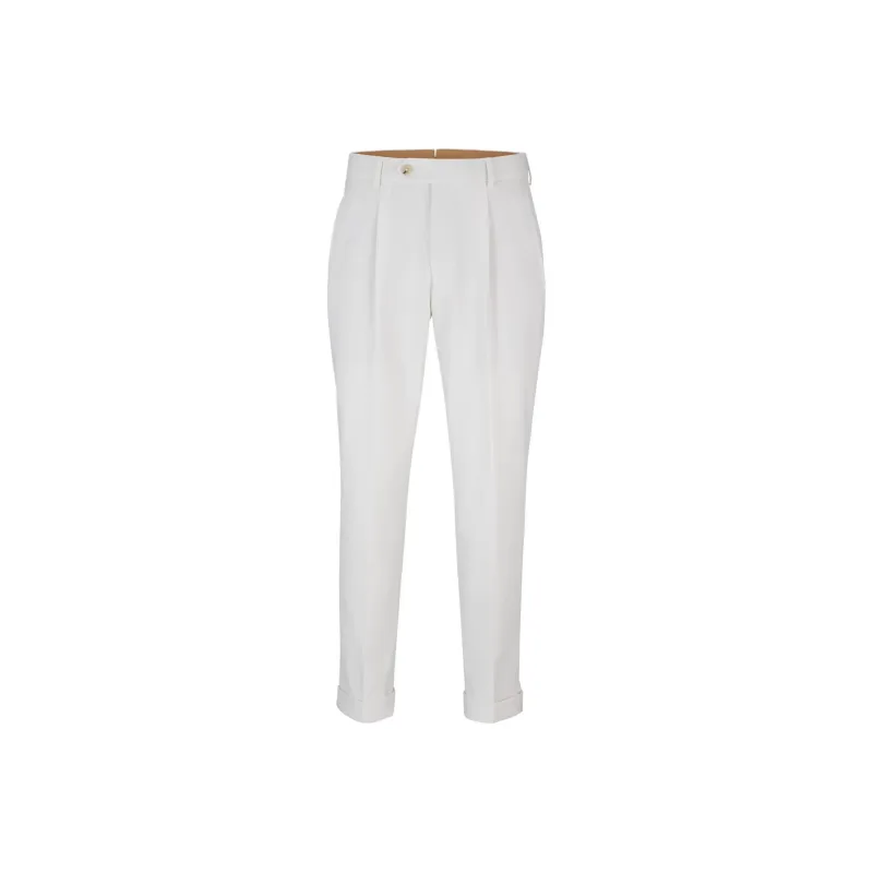 HUGO BOSS Relaxed-Fit Trousers In Stretch Wool Casual Pants Men's White-0
