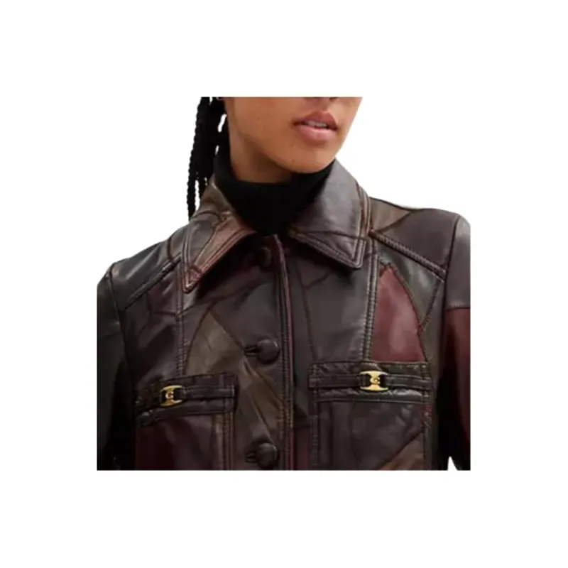 COACH Leather Jacket Women's Brown-3