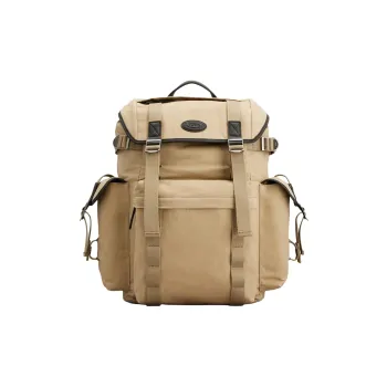 TOD'S Canvas With Leather Backpack Medium Size Men's Beige Yellow
