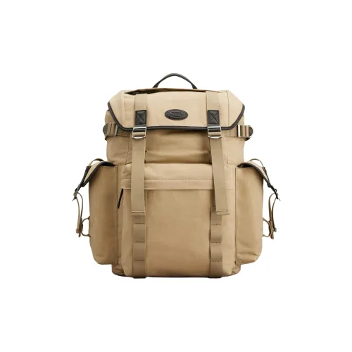 TOD'S Canvas With Leather Backpack Medium Size Men's Beige Yellow