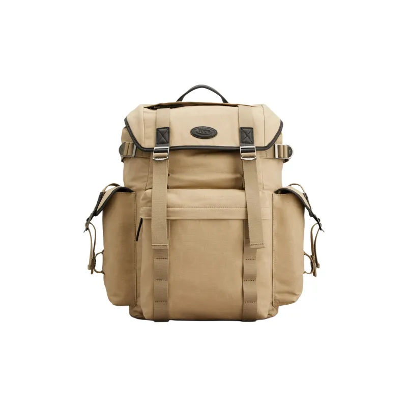 TOD'S Canvas With Leather Backpack Medium Size Men's Beige Yellow-0