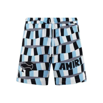 AMIRI Snake Checker Silk Short Casual Shorts Men's Air Blue