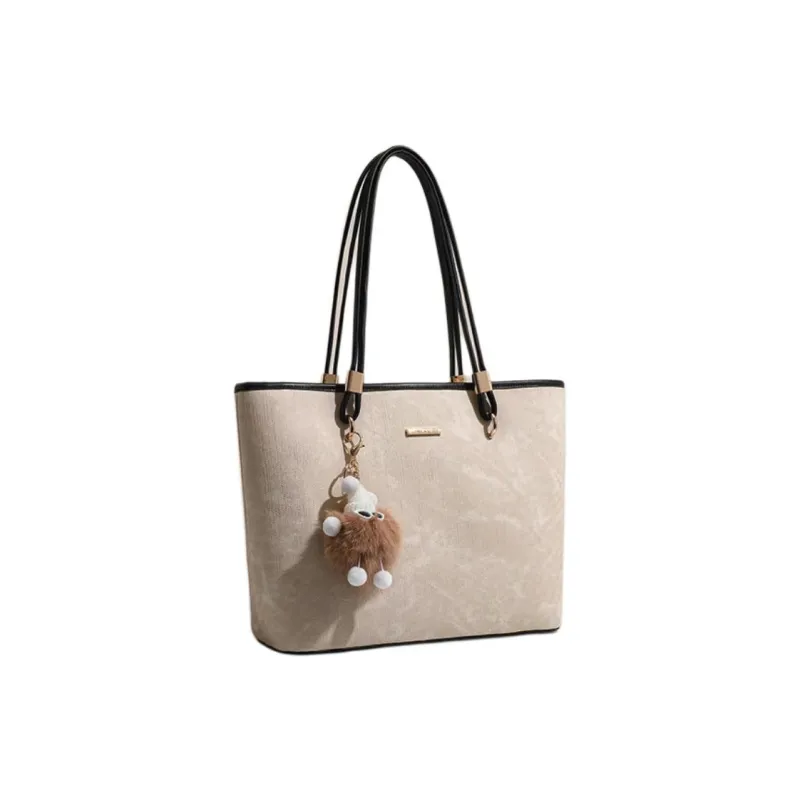 OCTSUI PU Tote Bag, Shopping Bag, Shoulder Bag Women's Light Green/Ecru-4